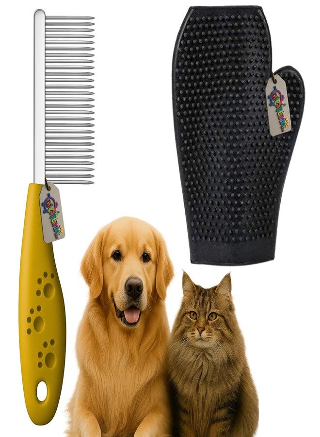 Western Era 2 in 1 Pet Bathing Grooming Combo for Dogs & Cats | Tick, Flea & Hair Removal + Dual Side Hard Rubber Deshedding Glove | Anti-Slip Grip | Easy Hair Removal | For All Breeds (Random) - Image 1